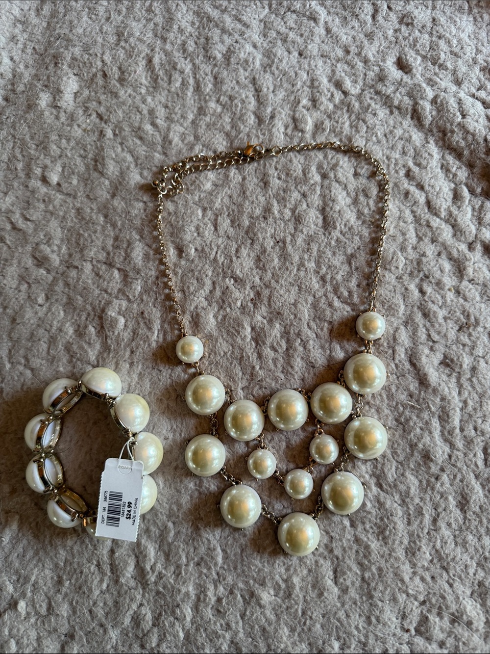 LOFT Gold-Tone Ivory Pearl-Effect Statement Necklace and Matching Bracelet